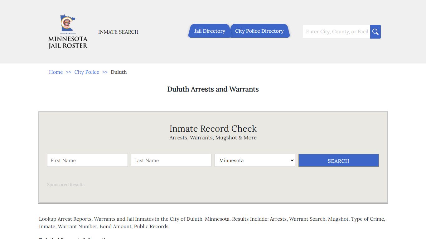 Duluth Arrests and Warrants | Jail Roster Search